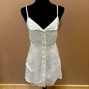 White Linen Button-Front Mini Dress